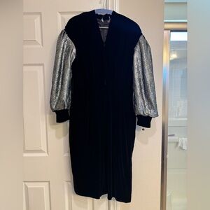 Victor Costa Black velvet Dress with Silver Sleeves
